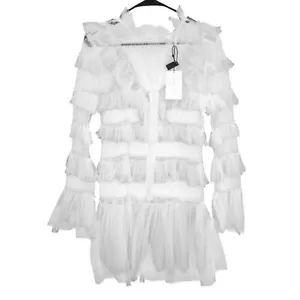 Mini Vestido One Pretty Time Blanco Transparente Volantes Nivel Boho Chic Festival Romántico S - Imagen 1 de 9