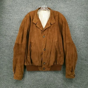 VINTAGE Hugo Boss Jacket Mens XL Extra Large Brown Suede Leather Bomber Italy - Picture 1 of 19