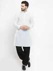 Men's Cotton Kurta Casual Shirt White Solid Color Long Size Loose Fits S-7XL
