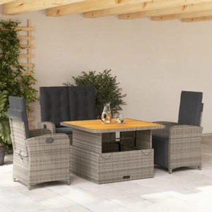 4-tlg. Garten-Essgruppe mit Kissen Grau Poly Rattan - Bild 1 von 11