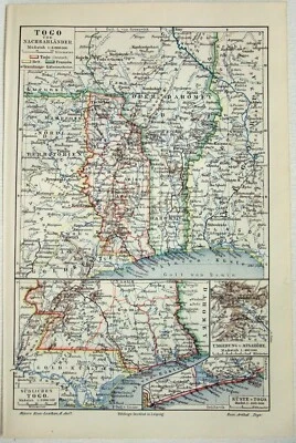 Original 1908 Map of German Togo by Meyers. Antique - Image 1 of 3