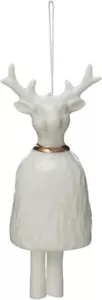 Stoneware Reindeer Bell Ornament with Gold Electroplating, White - Picture 1 of 2