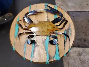 Cheaspeake blaue Krabbe auf echtem Fasskopf Metall Wandkunst Plasmaschnitt Geschenkidee - Bild 1 von 4