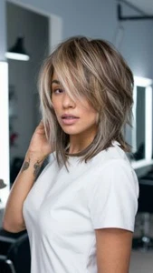 Ash Brown with Light Blond Highlight Short Layered Lace Front Human Hair Wigs - Picture 1 of 4