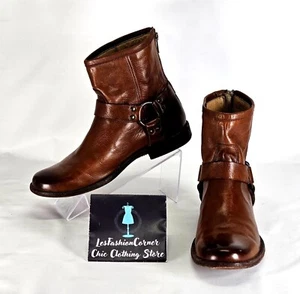 Frye Womens Tan Leather Phillip Harness Side Zip Riding Ankle Booties Sz 8.5 349 - Picture 1 of 16