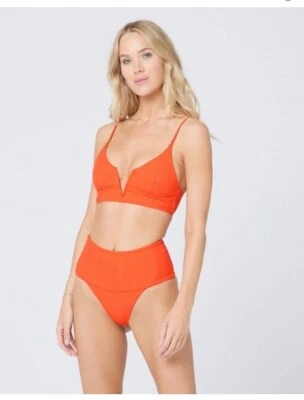 NUEVO L*SPACE Poppy Pointelle Rib Desi parte inferior de bikini de tiro alto talla pequeña Foto 1 de 4