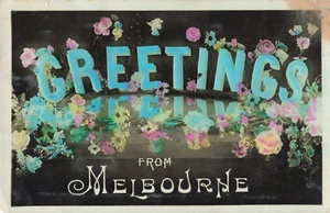 Postcard Vintage Greetings from Melbourne many Flowers Circa early 1900's - Bild 1 von 2