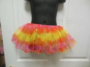 NEW ballet ballerina dance skirt 3 layers tulle tutu hologram stars yellow pink - Picture 1 of 3