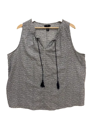 Gap XL Camisa Popover Sin Mangas Camiseta sin Mangas Blusa Fluida Estampado Azul Marino Borlas Florales Foto 1 de 4