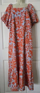 Talbots Plus Orange/Blue Puff Sleeve Cotton Midi Ruffle Hem Dress Sz 16W NWT - Picture 1 of 11
