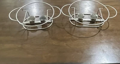 Set of 2 Silver Metal Buffet Stand Warmers with Tea Light Holders Oval Chafing - Image 1 of 4