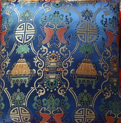 Chinese Silk-Rayon THROW PILLOW Pisces Double Fish Navy 16" X 16" X 4" - Image 1 of 4