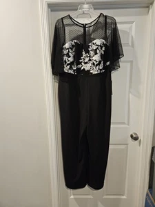 NWT! Adrianna Papell Women's Black Plus Size 16W Embroidered Illusion Jumpsuit - Picture 1 of 9