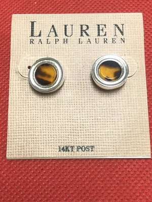 VINTAGE RALPH LAUREN SILVER TONE FAUX TORTOISE STUD EARRINGS - Image 1 of 4