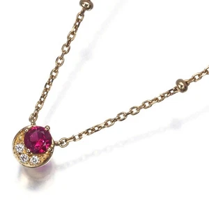 Auth POLA Necklace Ruby 0.10ct Diamond 0.01ct 18K 750 Yellow Gold - Picture 1 of 4