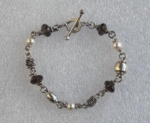 Brazalete Michael Dawkins Plata de Ley 925 Cuarzo/Perla 7" - Imagen 1 de 8