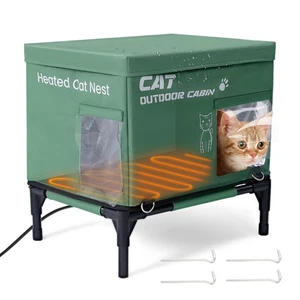 Heated Cat House Outdoor Pet Warm Shelter Weatherproof for Cat Small Dog - Picture 1 of 11