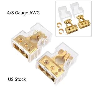 Par de postes de abrazadera de terminal de batería de coche calibre 4/8 AWG negativo positivo con cubierta - Imagen 1 de 11