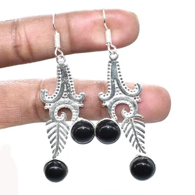 Black Onyx Fabulous Gemstone Jewelry Fashion Earring 1'' to 2'' j401 - Image 1 of 4