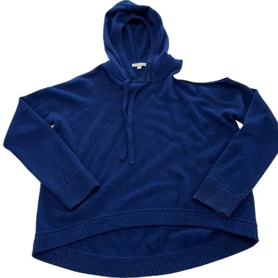 Suéter Minnie Rose para mujer mediano azul recortado hombro cachemir sudadera con capucha Foto 1 de 4