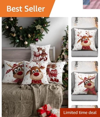 Elegante decoración navideña: Juego de 4 fundas de cojín de terciopelo de reno mullidas - 45x45 cm Foto 1 de 4