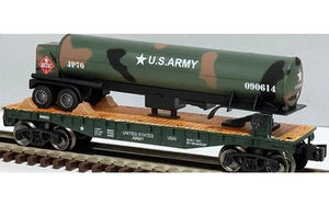 Menards US Army Flatcar mit Tankanhänger! Spur O USA Flachwagen - Bild 1 von 2
