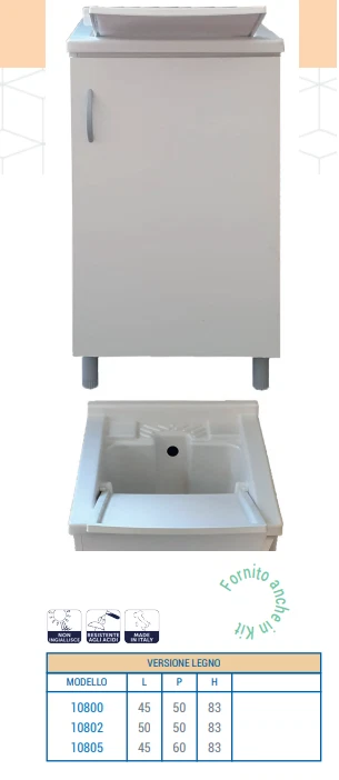 Mobile lavatoio legno+resina 50x50 Completo Di Vasca Sifone E Asse Lavapanni Bia - Immagine 1 di 1