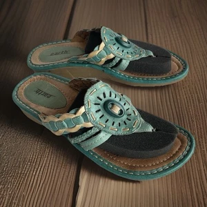 EARTH ORIGIN Gale Light Teal Leather Thong Boho Comfort Sandals Womens Size 11B - Picture 1 of 17