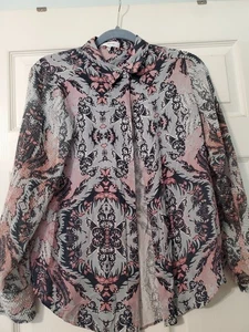 Reiss Bluse Damen Seidenmischung Knopfleiste Langarm Oberteil Gr. 2 EUC Bunt - Bild 1 von 15