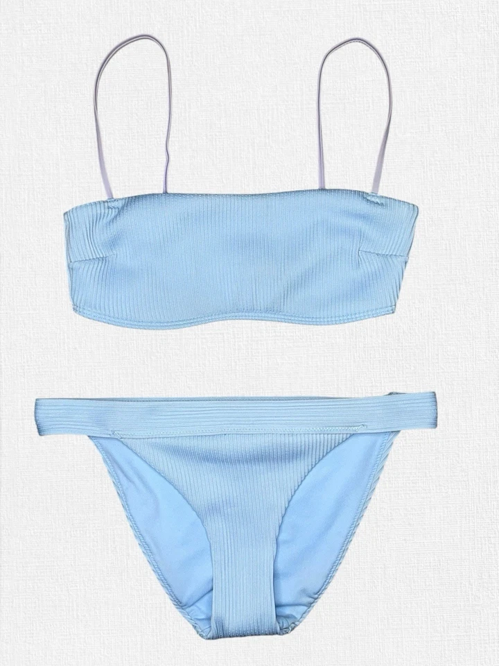 Novo com etiquetas Abercrombie & Fitch 2 peças biquíni azul com nervuras Bralette SM parte inferior atrevida MED - Imagem 1 de 4