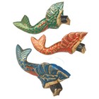 Winged Mermaid Goddess Ornament Set Hand Carved Painted Wood Balinese Folk Art
