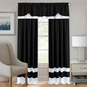Darcy (Black/White) Tier and Valance Window Curtain Set - 58 Inch Width, 24 I... - Bild 1 von 3