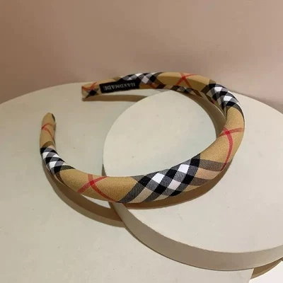 Beige Plaid Headband Hair Band Head Wrap Fashion Classic Tartan - NEW - Image 1 of 3