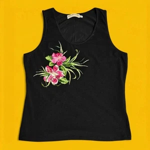 Vintage Anna Molinari Tank Top Womens 142/D36 Black Made Italy Cropped Shirt Top - Picture 1 of 9