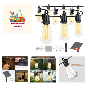 Remote Controlled Waterproof Solar String Lights - 52 Warm White Edison Bulbs - Picture 1 of 11