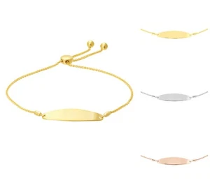 ID Bar Wheat Chain Bracelet Real 14K Solid Gold Adjustable Bolo Bracelet Women - Picture 1 of 16