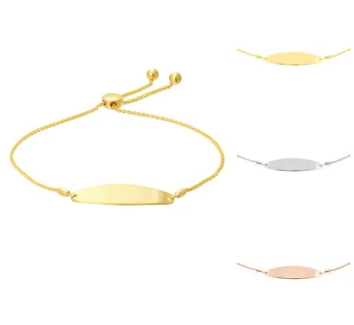 ID Bar Wheat Chain Bracelet Real 14K Solid Gold Adjustable Bolo Bracelet Women - Image 1 of 4