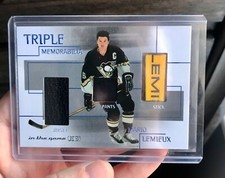 2003-04 In the Game Mario Lemieux Triple Memorabilia~Game Used stick Nameplate!