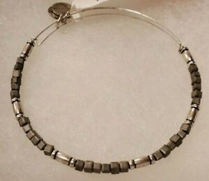 Alex & Ani Gray Silver Barrell Beaded Bangle (+)Positive Energy Infused🖤PRETTY.