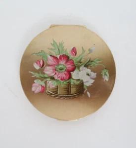 Stratton Powder Make-Up Mirror Gold with Pink Flower Design Floral Women's - Picture 1 of 5