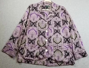 Lauren Ralph Lauren Pajama Top Womens Medium Paisley Damask Satin Logo Sleepwear - Picture 1 of 13