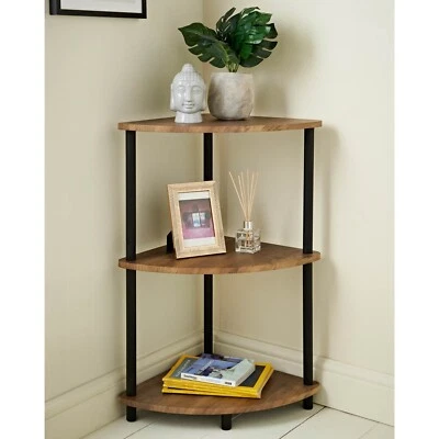 3 Tier Walnut Corner Shelf Side End Table Storage Office Bedroom Living room - Image 1 of 3