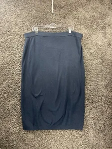 Joan Vass Pencil Skirt Women's XL Navy 100% Cotton Elastic Waist Knitted Preppy - Picture 1 of 12