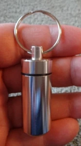 Silver 3"x.75" Trinket Pill Box n 1" Keyring Rubber Seal 80% Zinc alloy 20% Iron - Picture 1 of 4