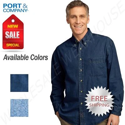 Port & Company Mens Long Sleeve Denim Button Down Collar Shirt SP10 - Image 1 of 3