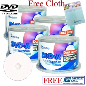 200 dischi DVD+R DL stampabili a getto d'inchiostro bianco Smartbuy 8X + panno in microfibra OMAGGIO - Foto 1 di 4