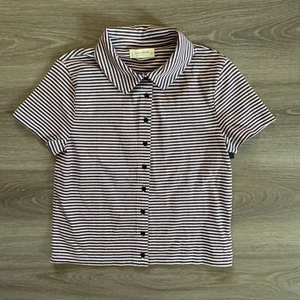 Lucky Brand Button Up Shirt Damen klein gestreift marine rosa weiß kurzarm - Bild 1 von 9