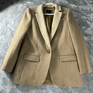 J. Crew Blazer Womens 6 Beige Camel Alfie Suit Jacket Contrast Collar Office - Picture 1 of 9