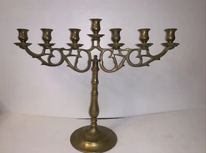 Vintage Large Brass  7 Candle Holder Menorah Judaism Tabletop 20”x 16” - Picture 1 of 6