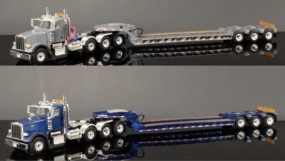 NEW 2023 - Set of Two  1/50 First Gear Peterbilt 367 w/ Lowboy - Blue and Gray - Image 1 of 4